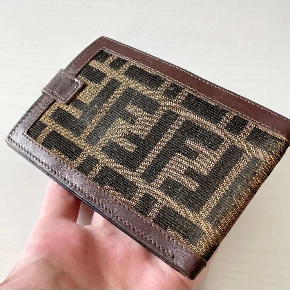 Fendi vintage brown monogram zucca canvas and leather bifold wallet